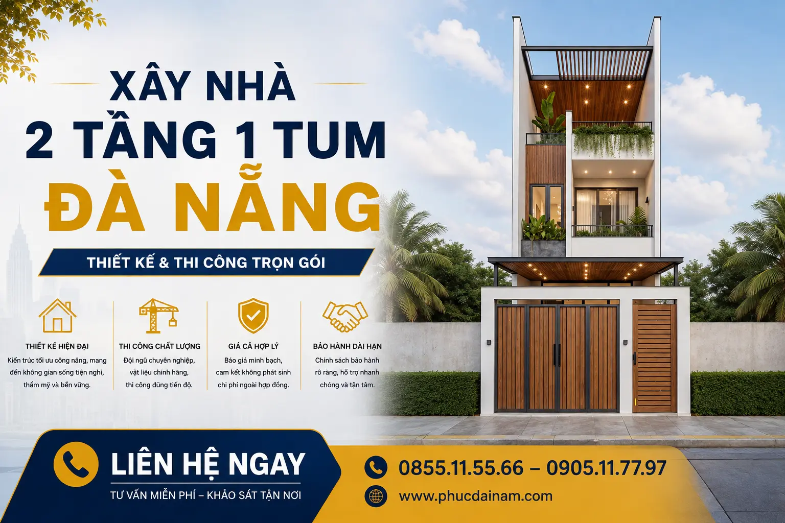 Xây Nhà 2 Tầng 1 Tum Đà Nẵng – Thiết Kế & Thi Công Trọn Gói