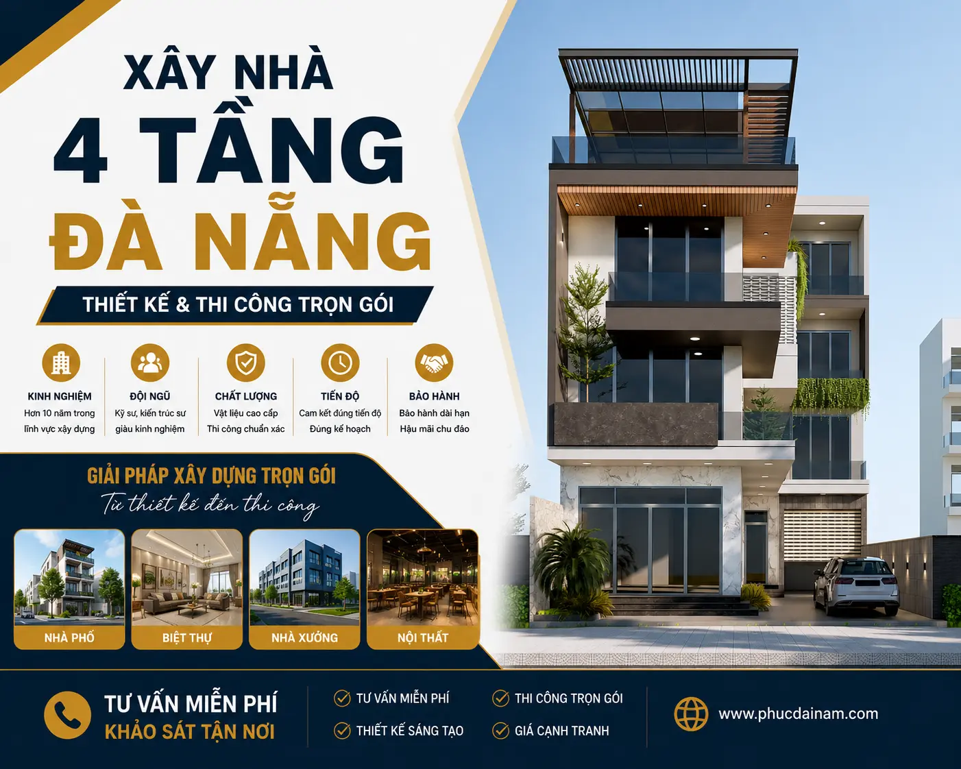 Xây Nhà 4 Tầng Đà Nẵng – Thiết Kế & Thi Công Trọn Gói